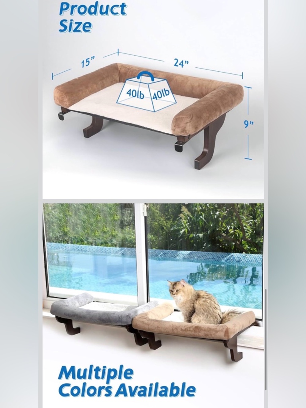 Zakkart | Cat Perch for Window Dark Stained Wood Brown Bed 24''W - Picture 3 of 4